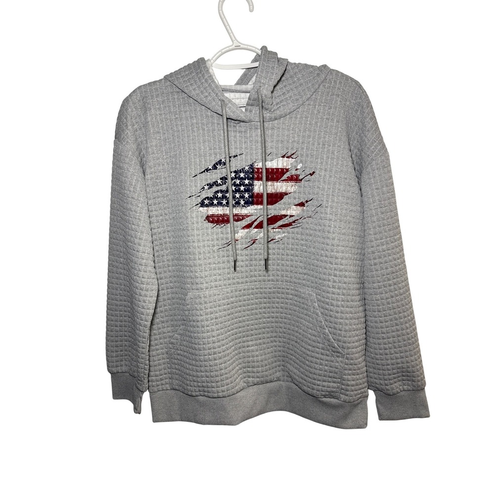Womens American Flag Graphic Quilted Hoodie Sweatshirt Medium Patriotic Normcore